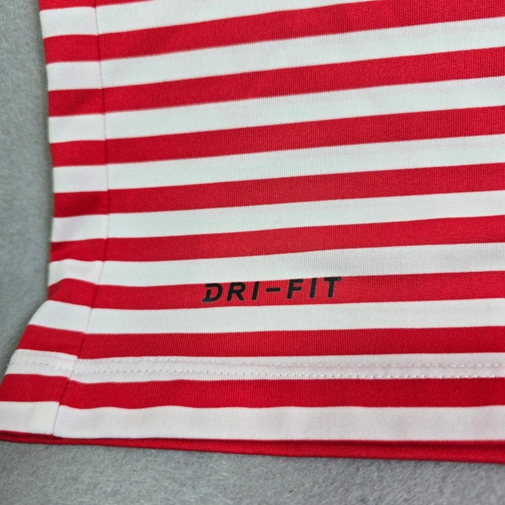 Nike Golf Polo Shirt Men Large Red White Striped DriFIT Short Sleeve Performance
